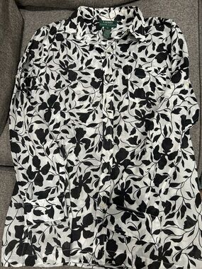 Lauren Ralph Lauren Black & White Floral Button-Front Blouse